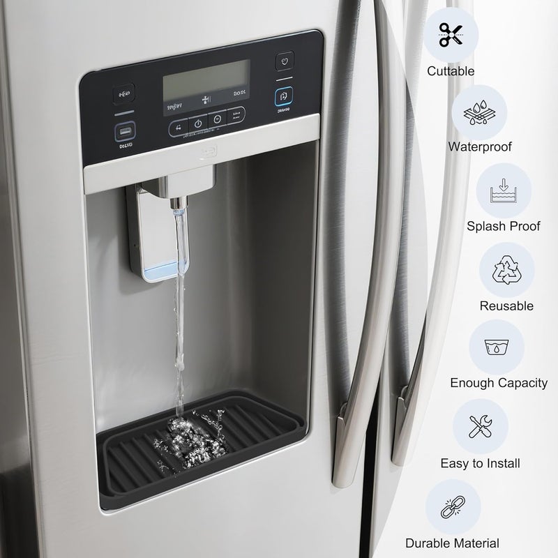 KindGa Refrigerator Drip Catcher Tray,Protector Ice and Water Dispenser Pan,Fridge Spills Water Pad Catch Basin for Drainage (Rectangular,Black) - Image 2